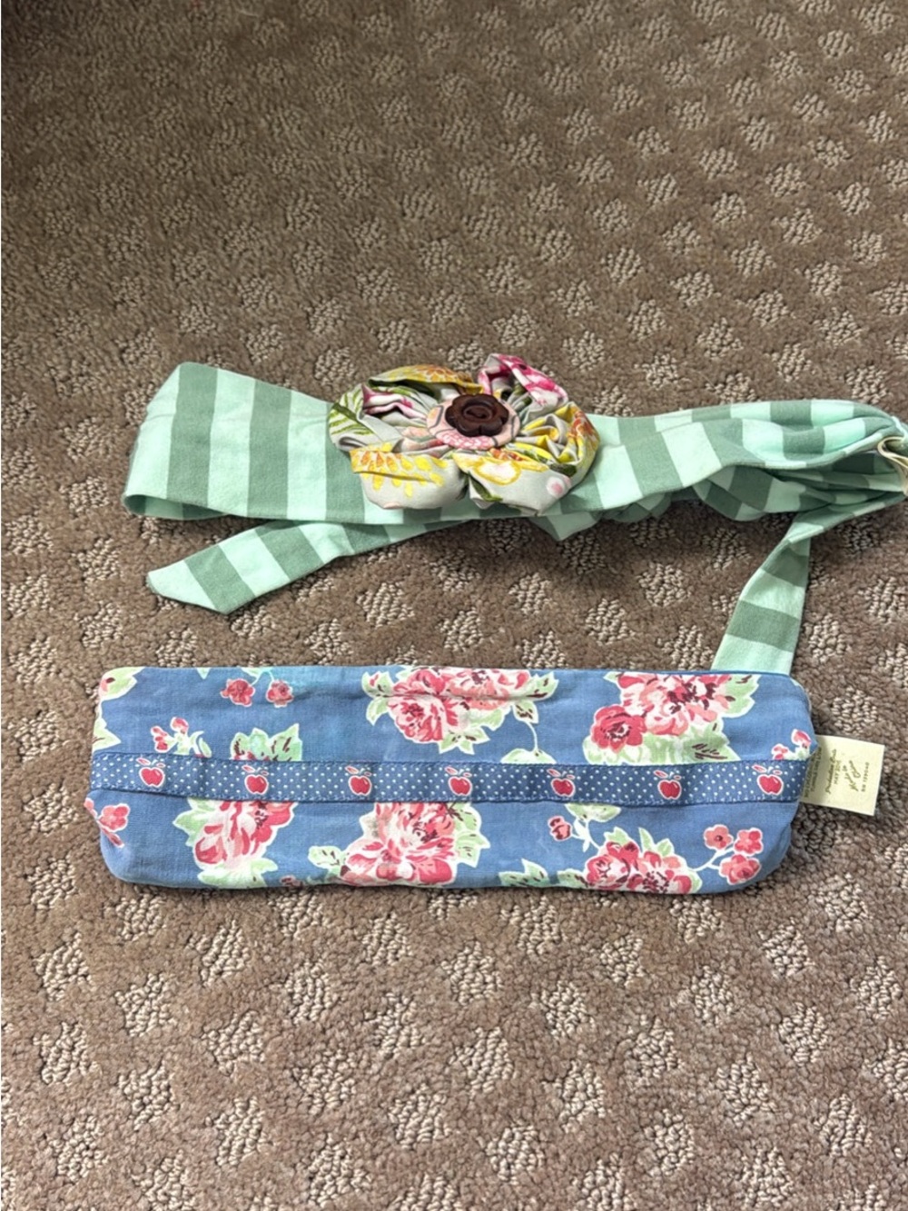 Matilda Jane Blue Floral Headband with Mint Green Striped Tie